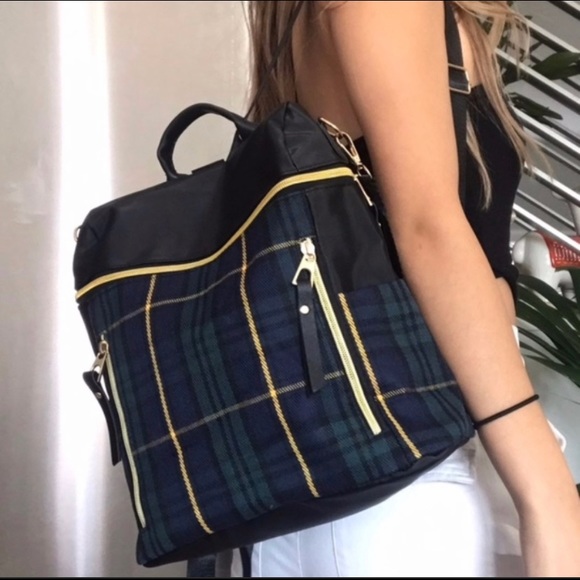 Restocked! Vegan Leather Plaid backpack - Picture 2 of 7